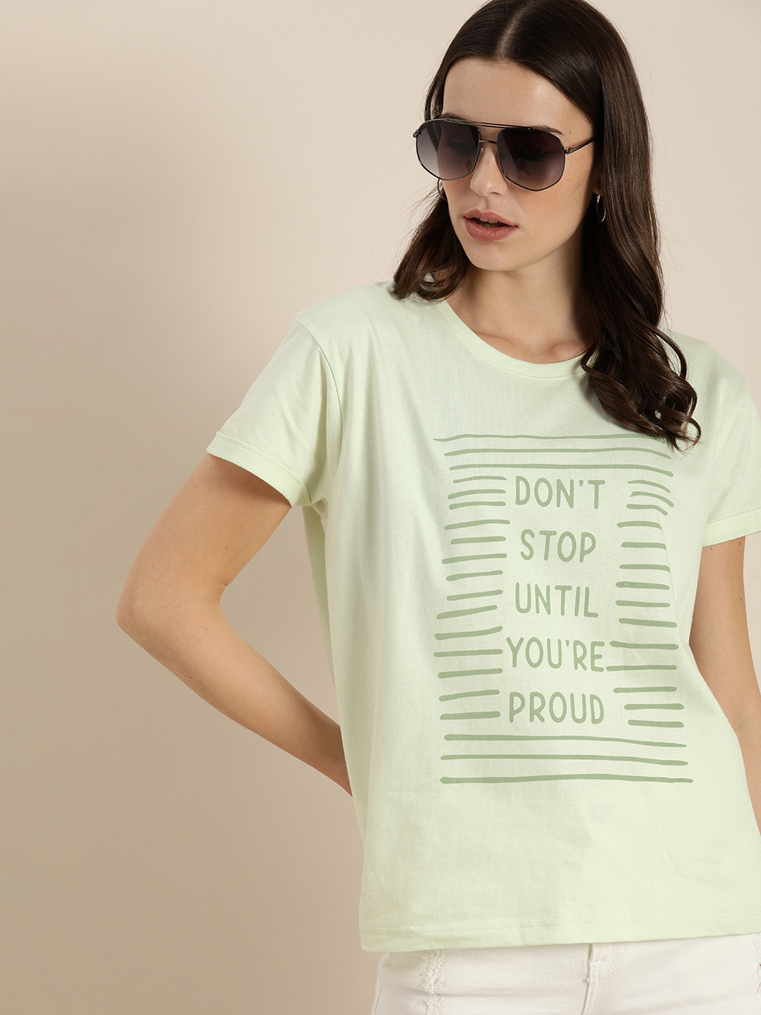 

DILLINGER Women Green Loose Fit Printed Round Neck Boxy Regular Pure Cotton T-shirt