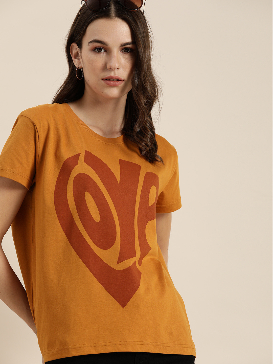 

DILLINGER Women Brown Printed Round Neck Boxy Regular T-shirt