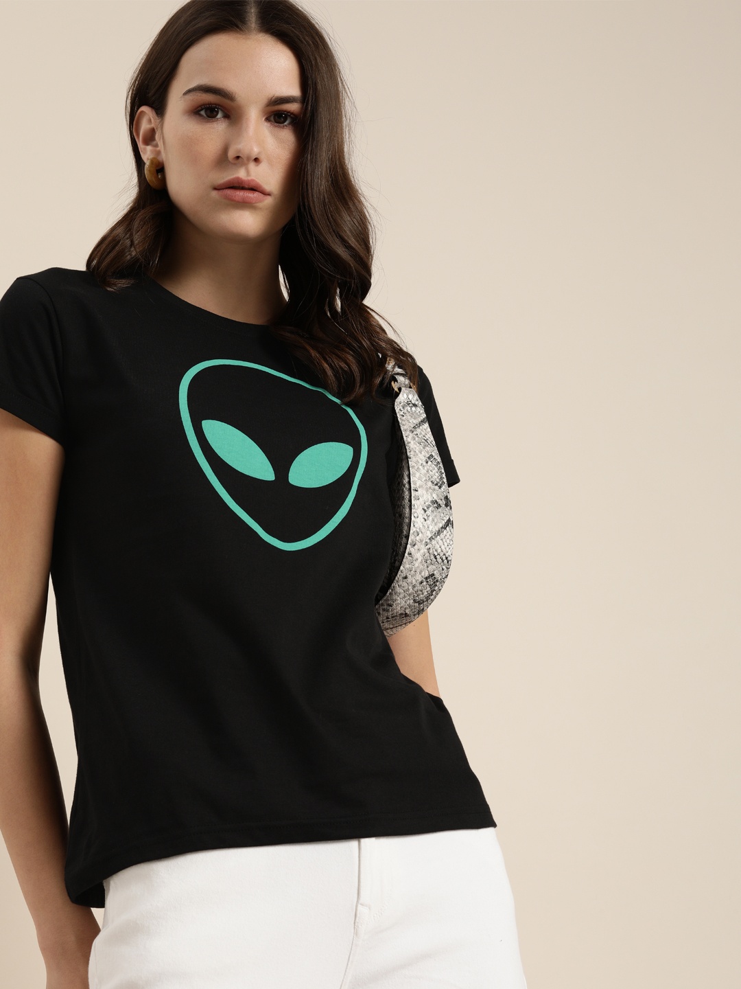 

DILLINGER Women Black Printed Round Neck Regular Fit T-shirt
