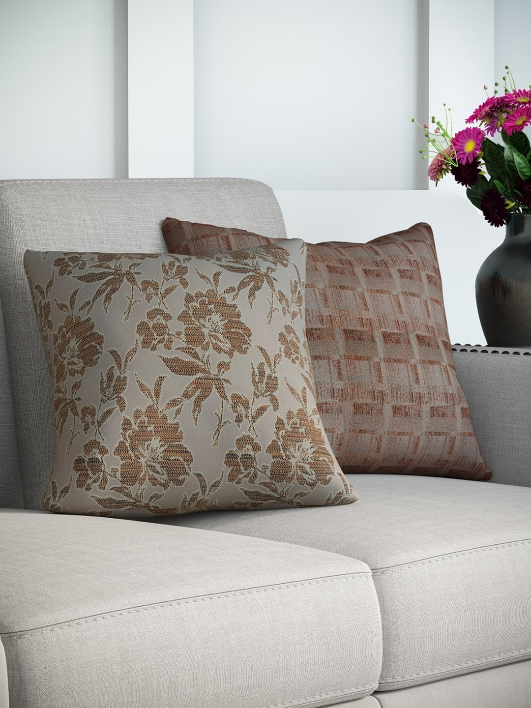 

DDecor Grey & Brown Set of 2 Ethnic Motifs Square Cushion Covers