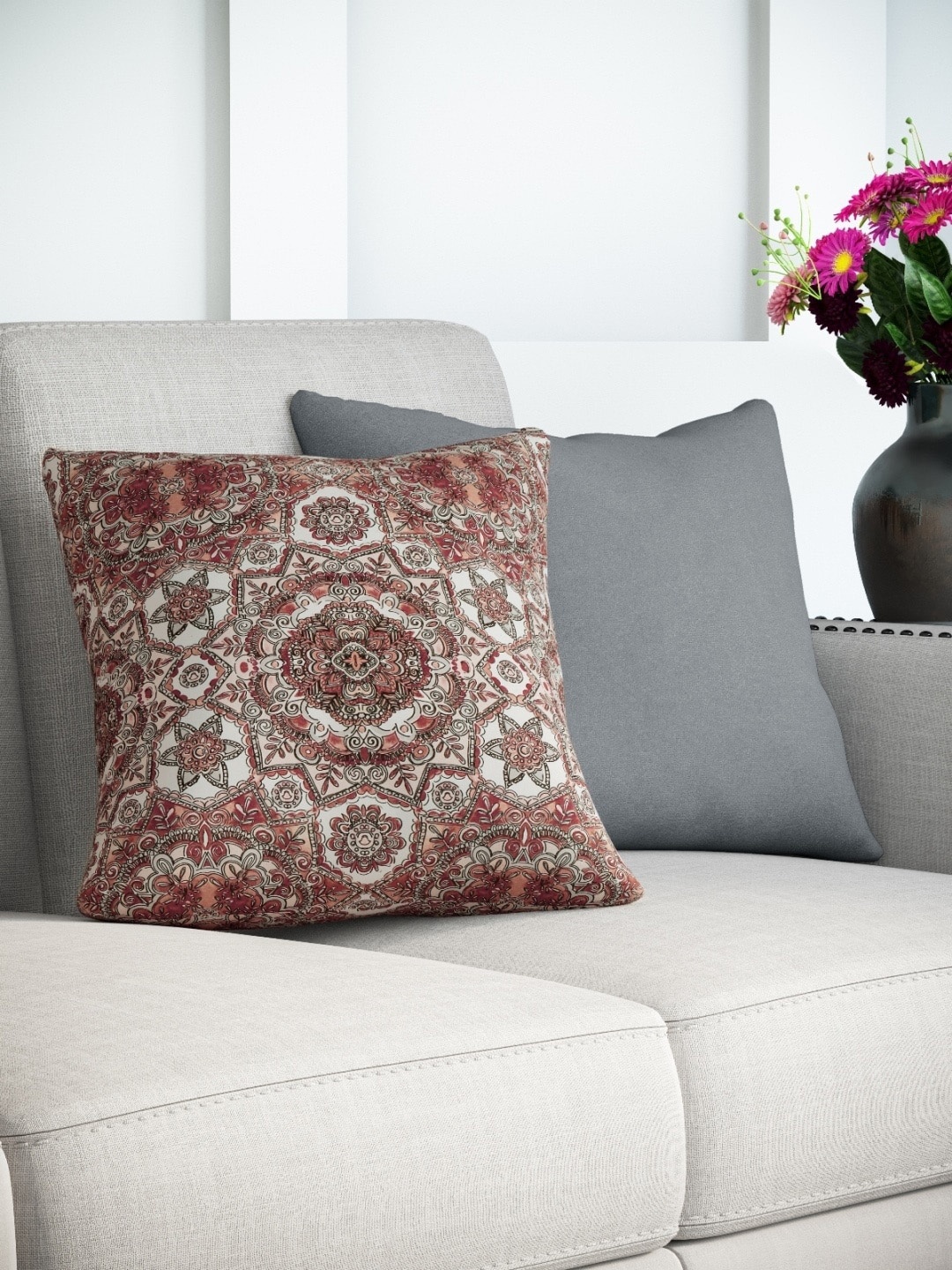 

DDecor Brown & White Set of 2 Ethnic Motifs Square Cushion Covers
