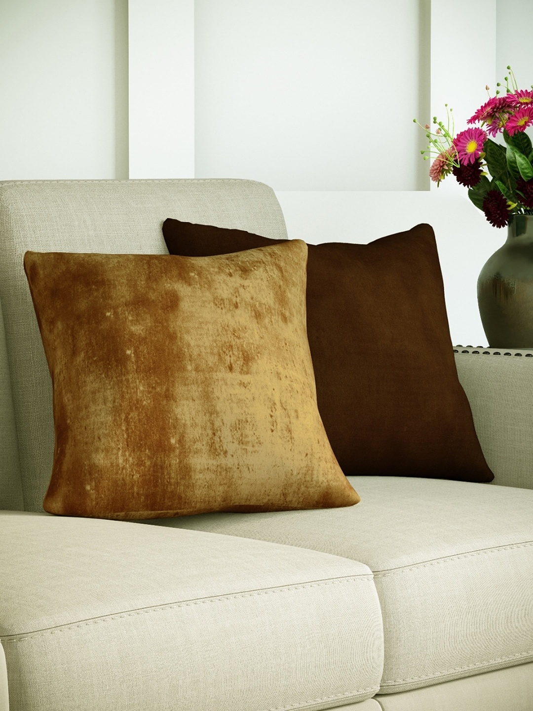 

DDecor Gold-Toned & Brown Set of 2 Solid Square Cushion Covers