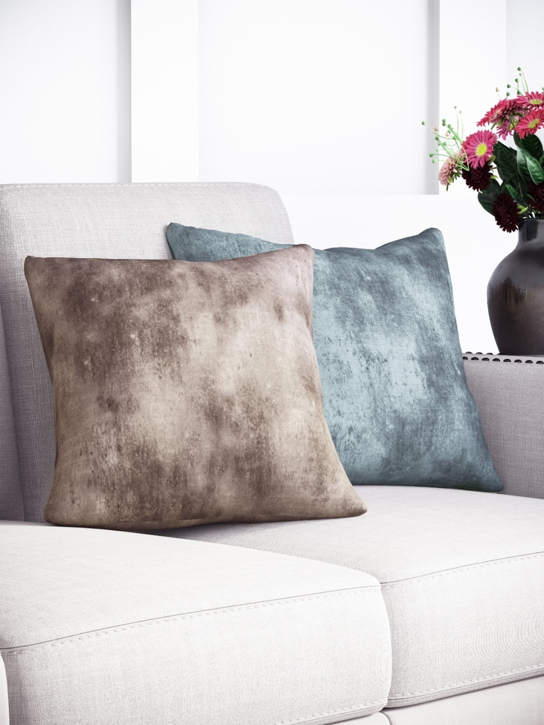 

DDecor Beige & Navy Blue Set of 2 Abstract Square Cushion Covers
