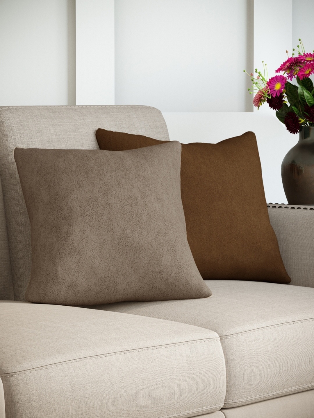 

DDecor Beige & Brown Set of 2 Self Design Square Cushion Covers