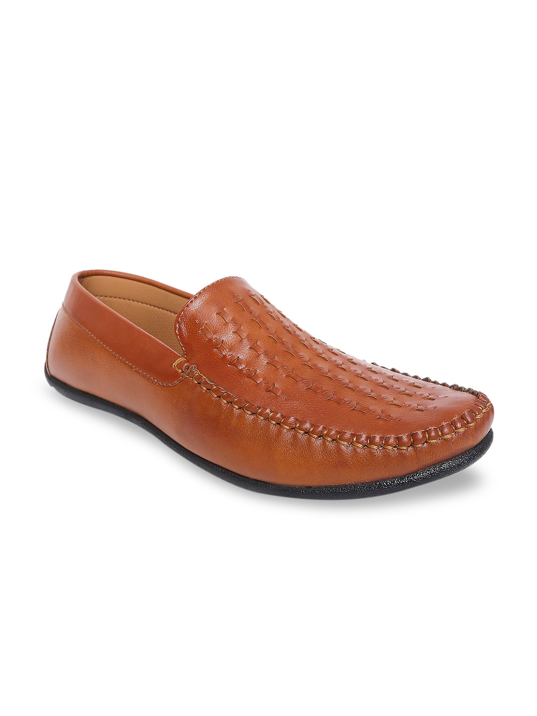 

BYFORD by Pantaloons Men Tan Brown Woven Design Leather Loafers