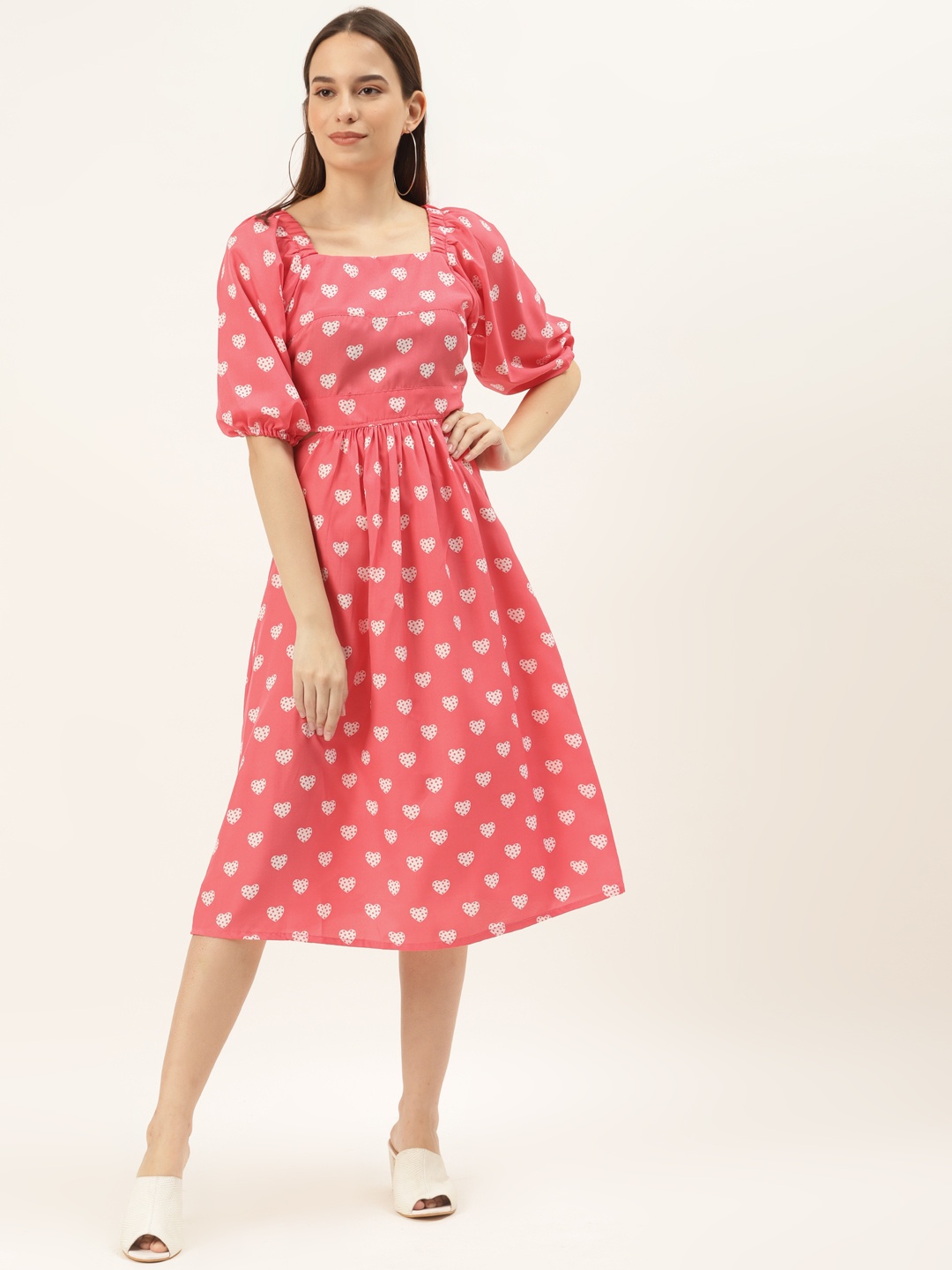 

Alsace Lorraine Paris Women Pink & White Printed A-Line Dress
