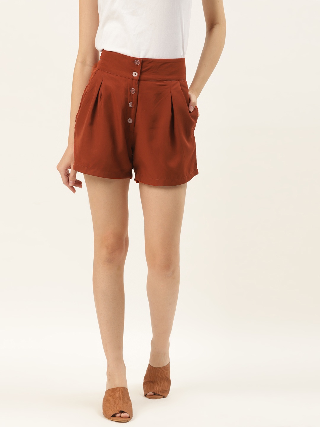 

Alsace Lorraine Paris Women Rust Brown Solid Regular Fit Regular Shorts