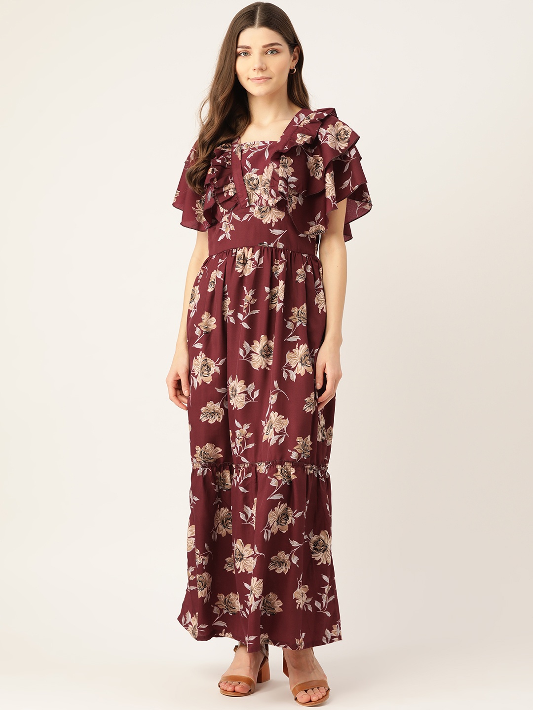 

Alsace Lorraine Paris Women Burgundy Printed Maxi Dress