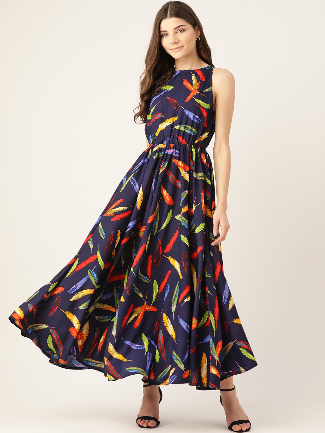 

Alsace Lorraine Paris Women Navy Blue & Yellow Printed Maxi Dress