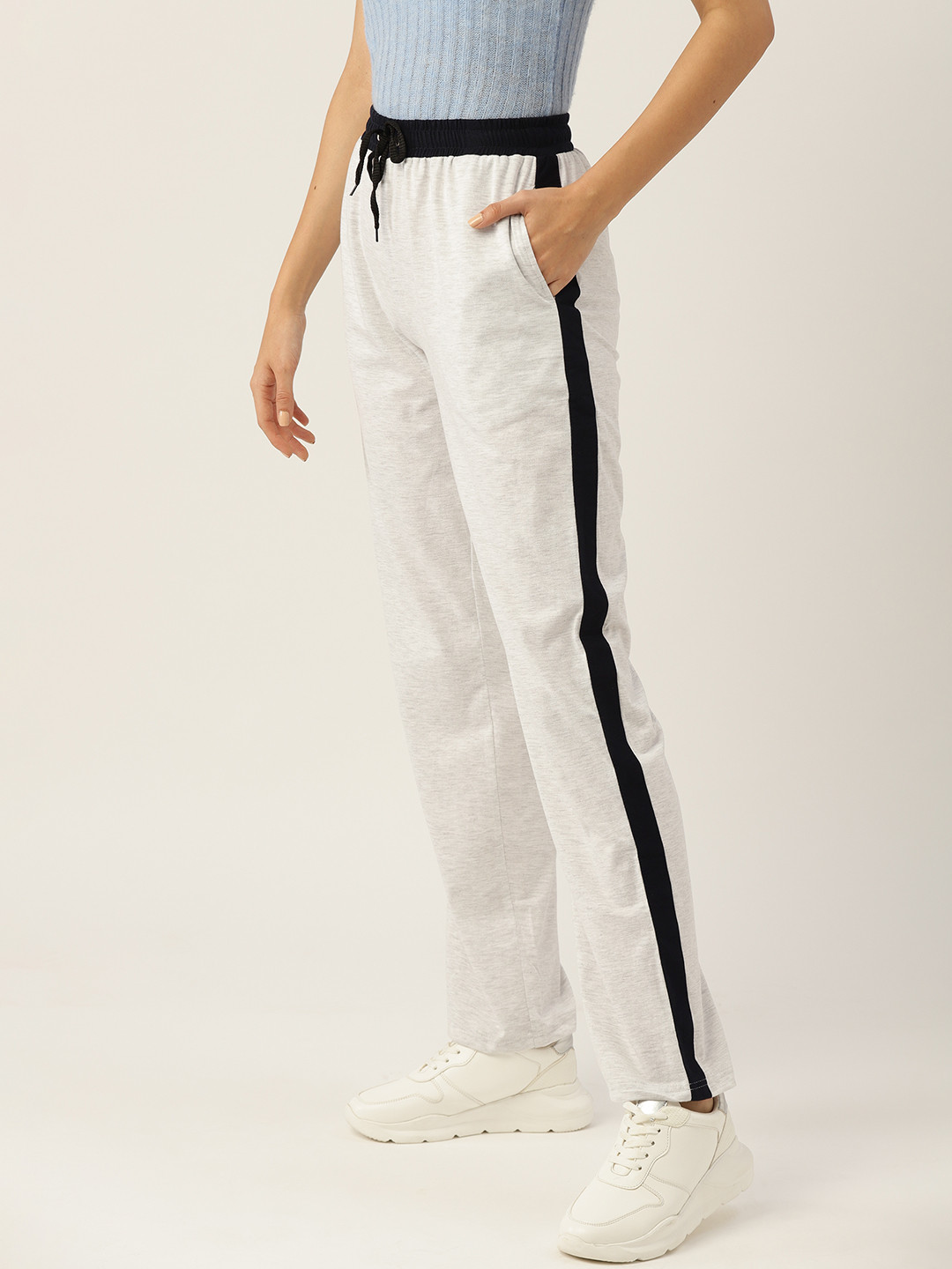 

Alsace Lorraine Paris Women Grey Melange Solid Cotton Track Pants with Side Taping Details