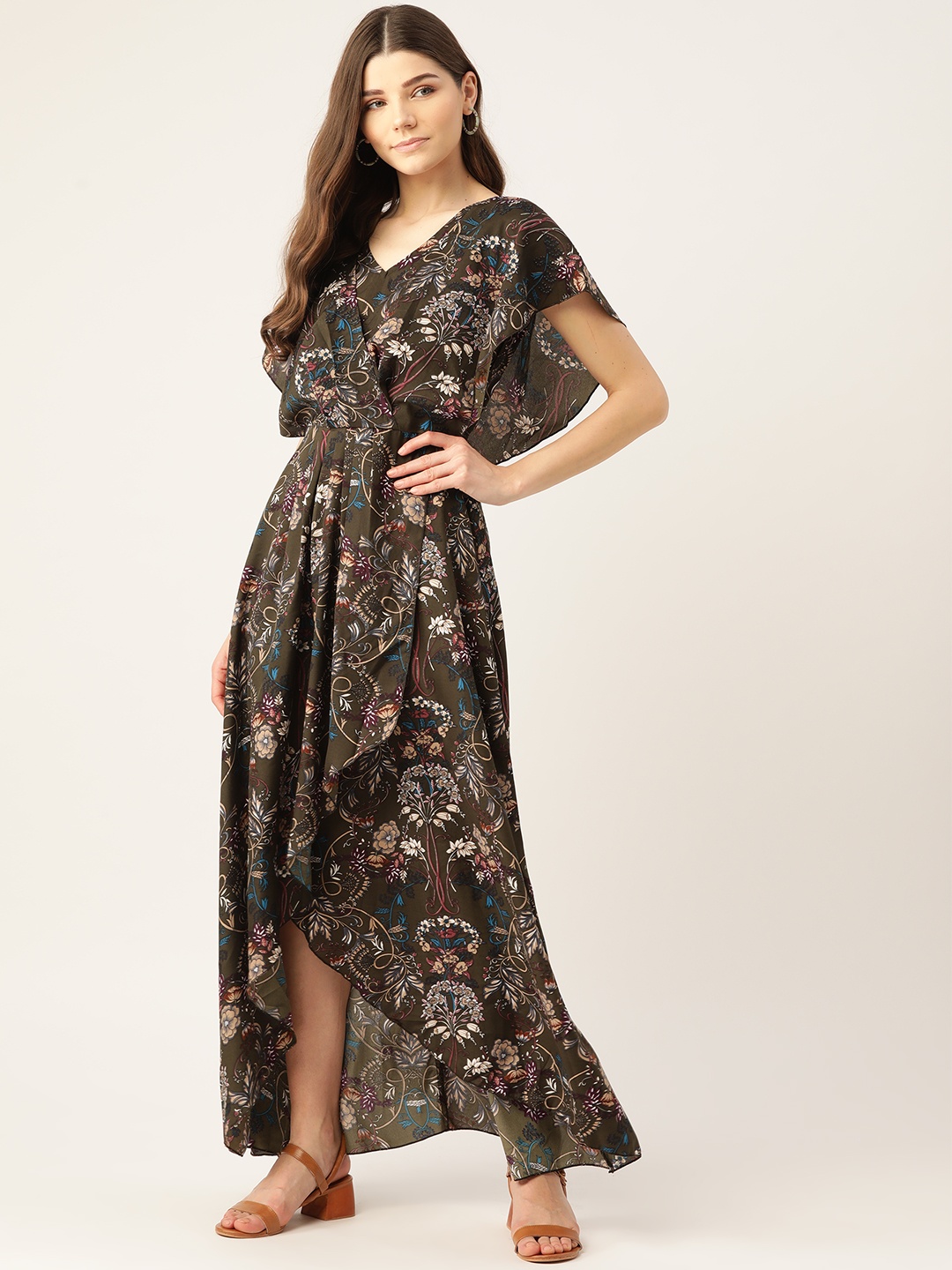 

Alsace Lorraine Paris Women Olive Green Floral Printed Maxi Dress