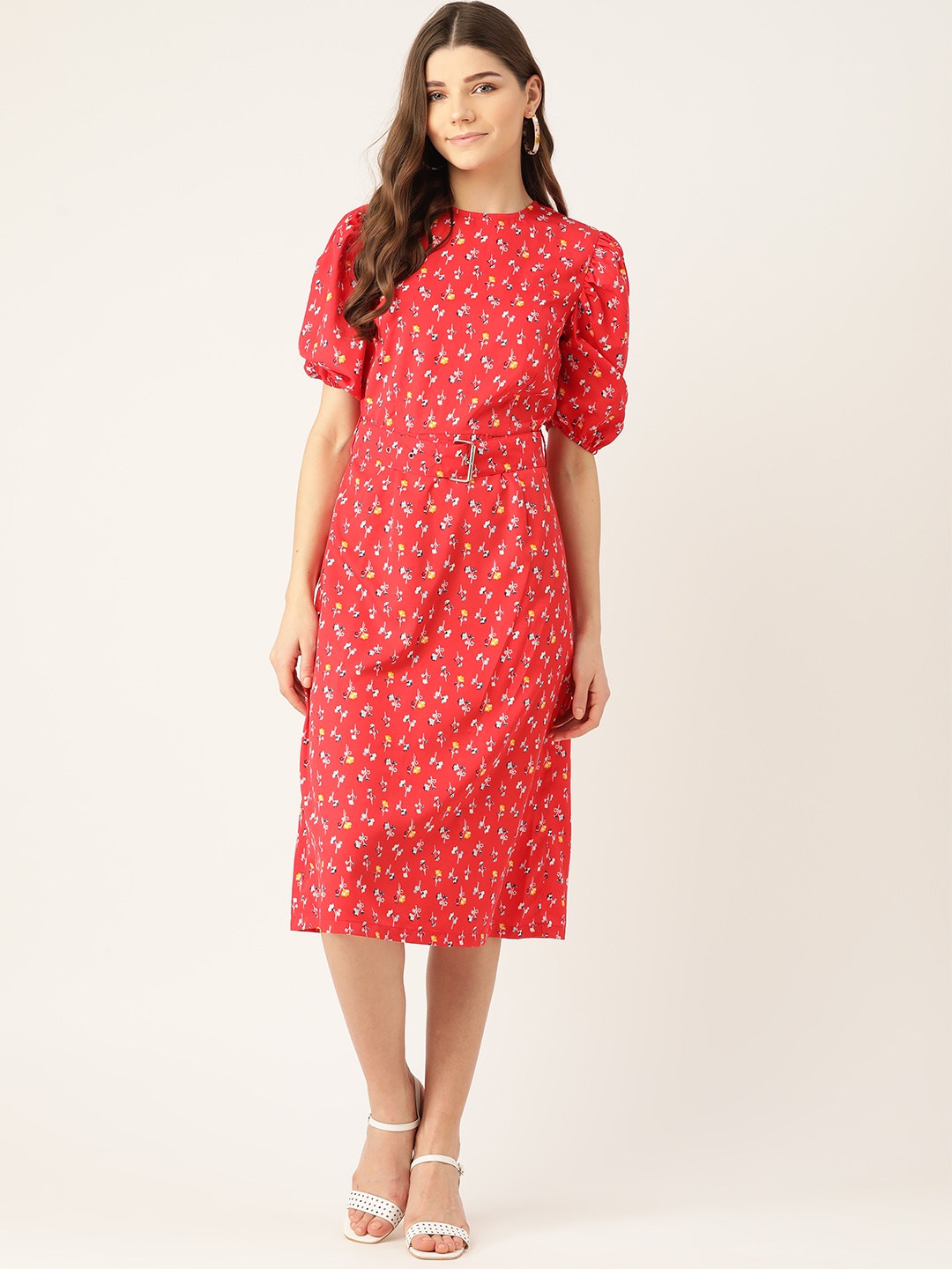 

Alsace Lorraine Paris Women Red & White Floral Printed A-Line Dress
