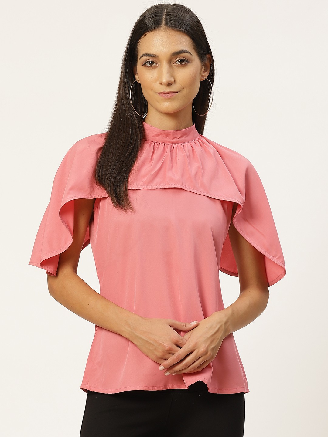 

Alsace Lorraine Paris Women Pink Solid Cold-Shoulder Sleeves Layered Top
