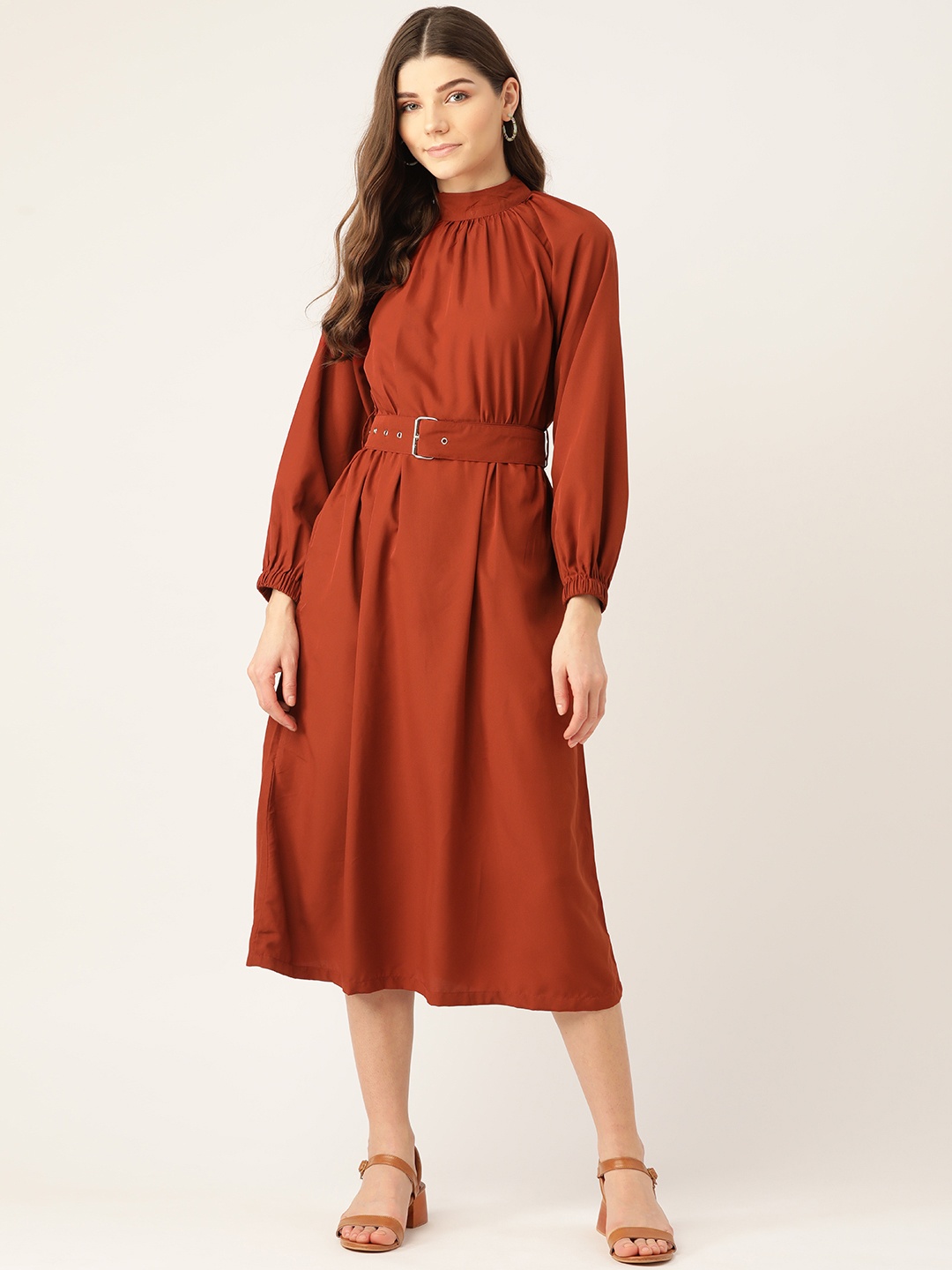 

Alsace Lorraine Paris Women Rust Brown Solid A-Line Dress & Belt