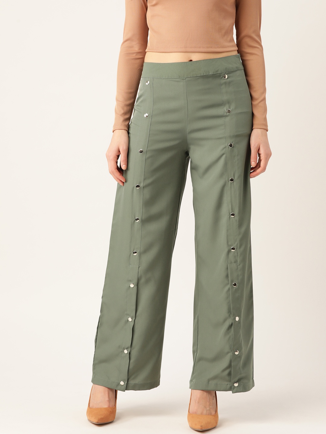 

Alsace Lorraine Paris Women Green Flared Solid Parallel Trousers