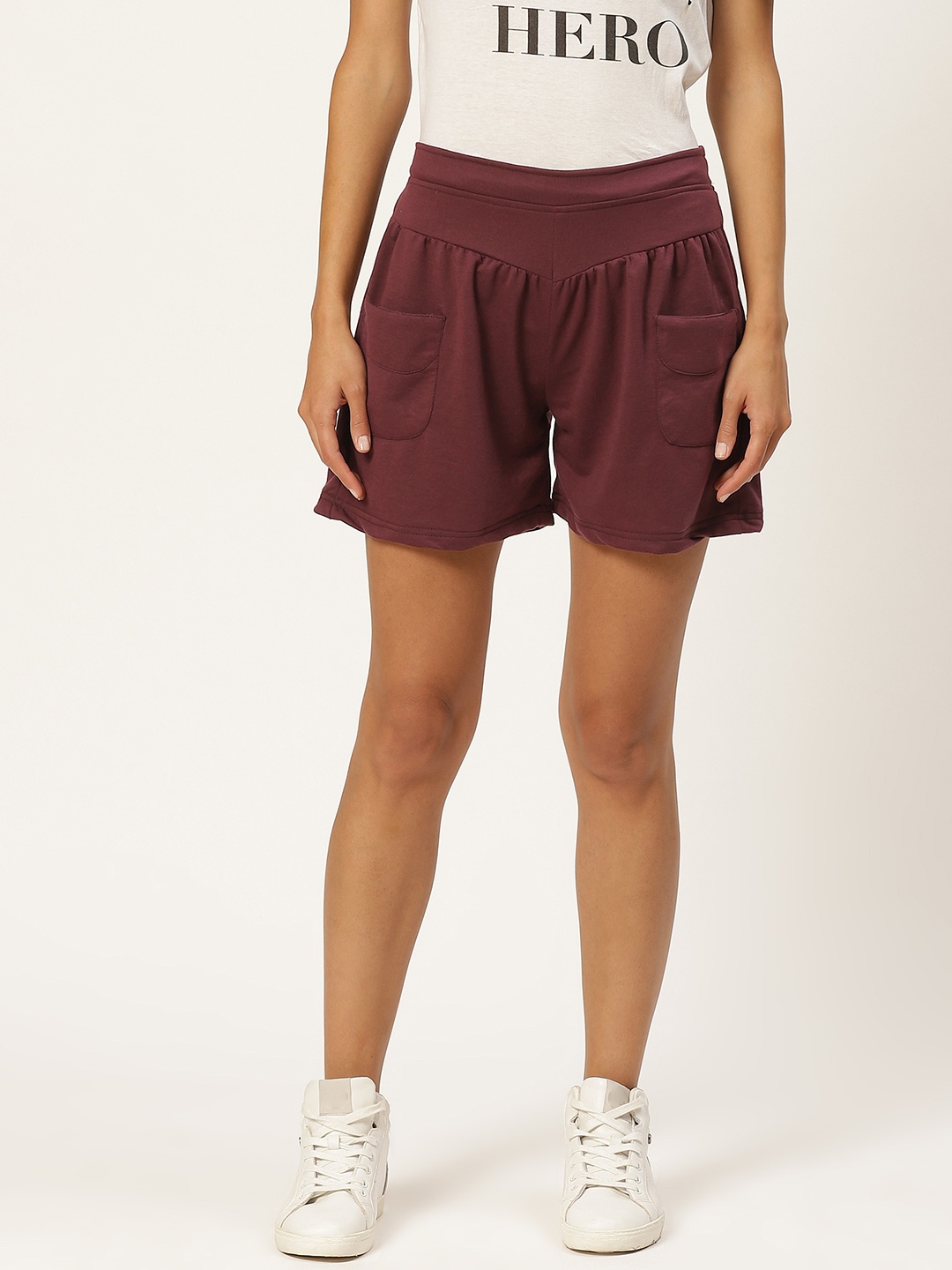 

Alsace Lorraine Paris Women Burgundy Cotton Solid Regular Fit Shorts