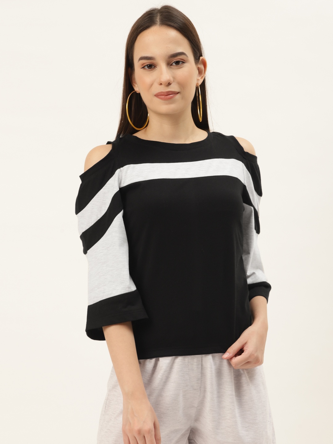 Alsace Lorraine Paris Black Cold-Shoulder Sleeves Top