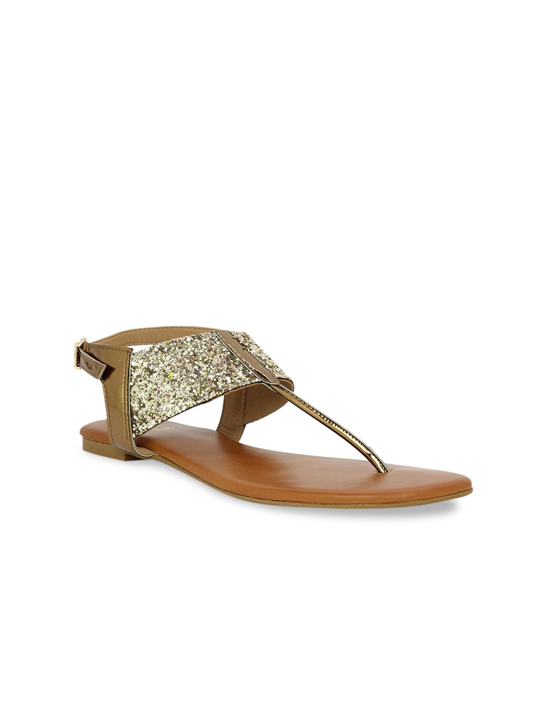 

Inc 5 Women Gold-Toned Embellished T-Strap Flats