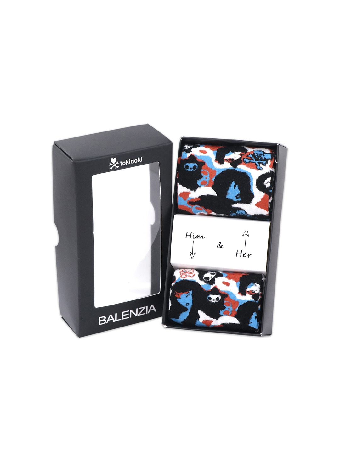 

Balenzia Pack Of 2 Black & Red Tokidoki Patterned Ankle-Length Him & Her Socks Boxset