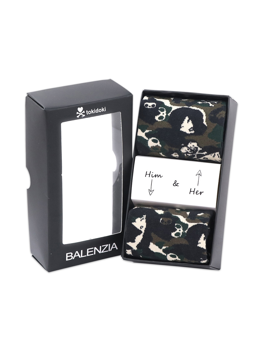 

Balenzia Pack Of 2 Olive Green & White Tokidoki Ankle-Length Him & Her Socks Boxset