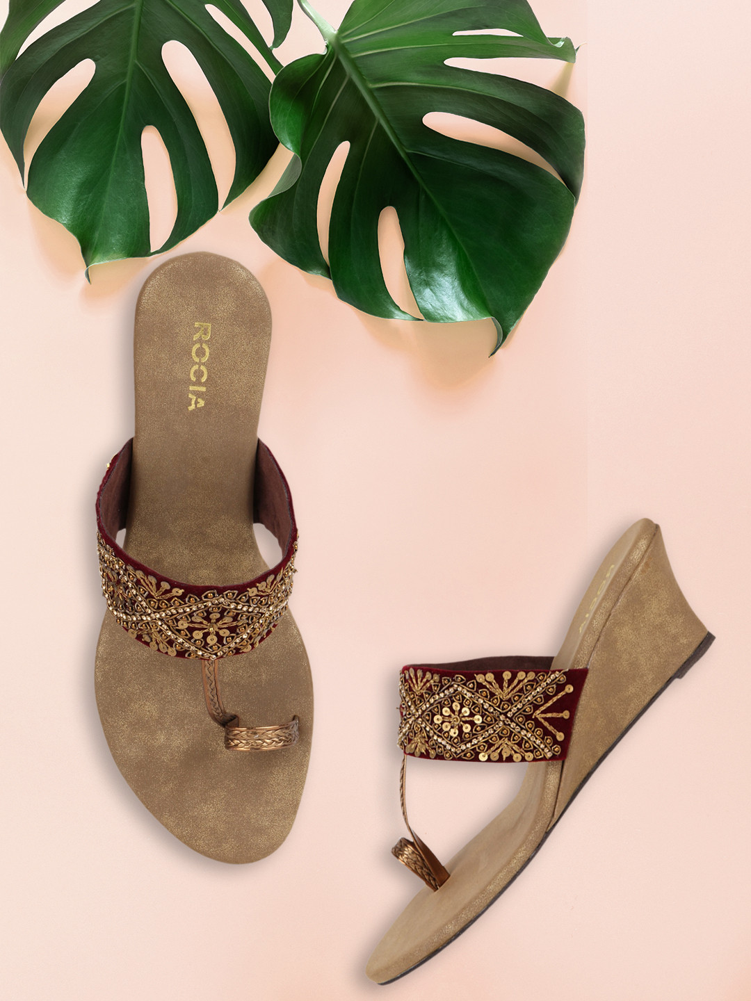 

Rocia Women Gold-Toned Woven Design Sandals