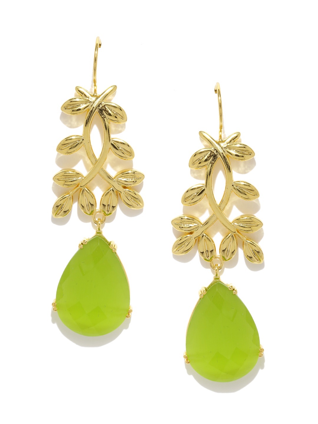 

Zaveri Pearls Gold-Toned & Lime Green Drop Earrings