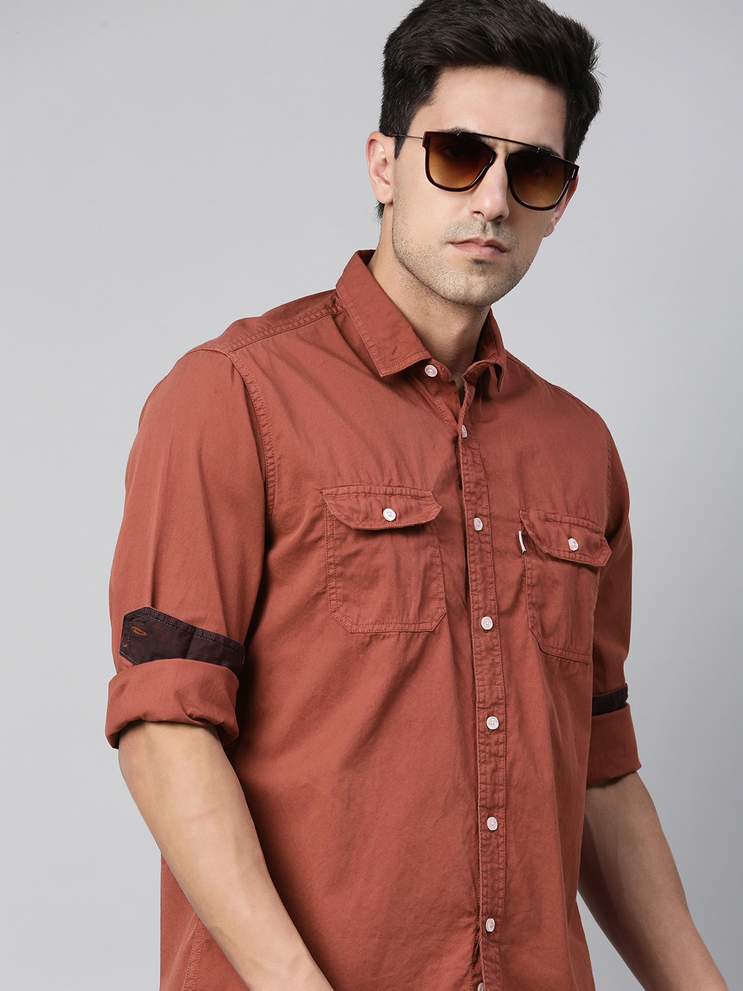 

Louis Philippe Jeans Men Rust Red Slim Fit Solid Casual Shirt