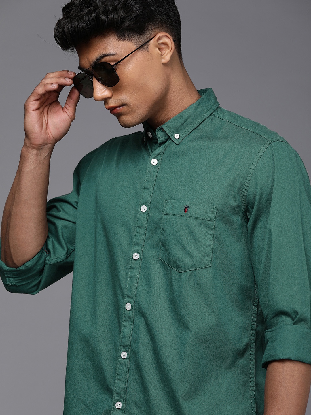 

Louis Philippe Jeans Men Green Slim Fit Casual Shirt