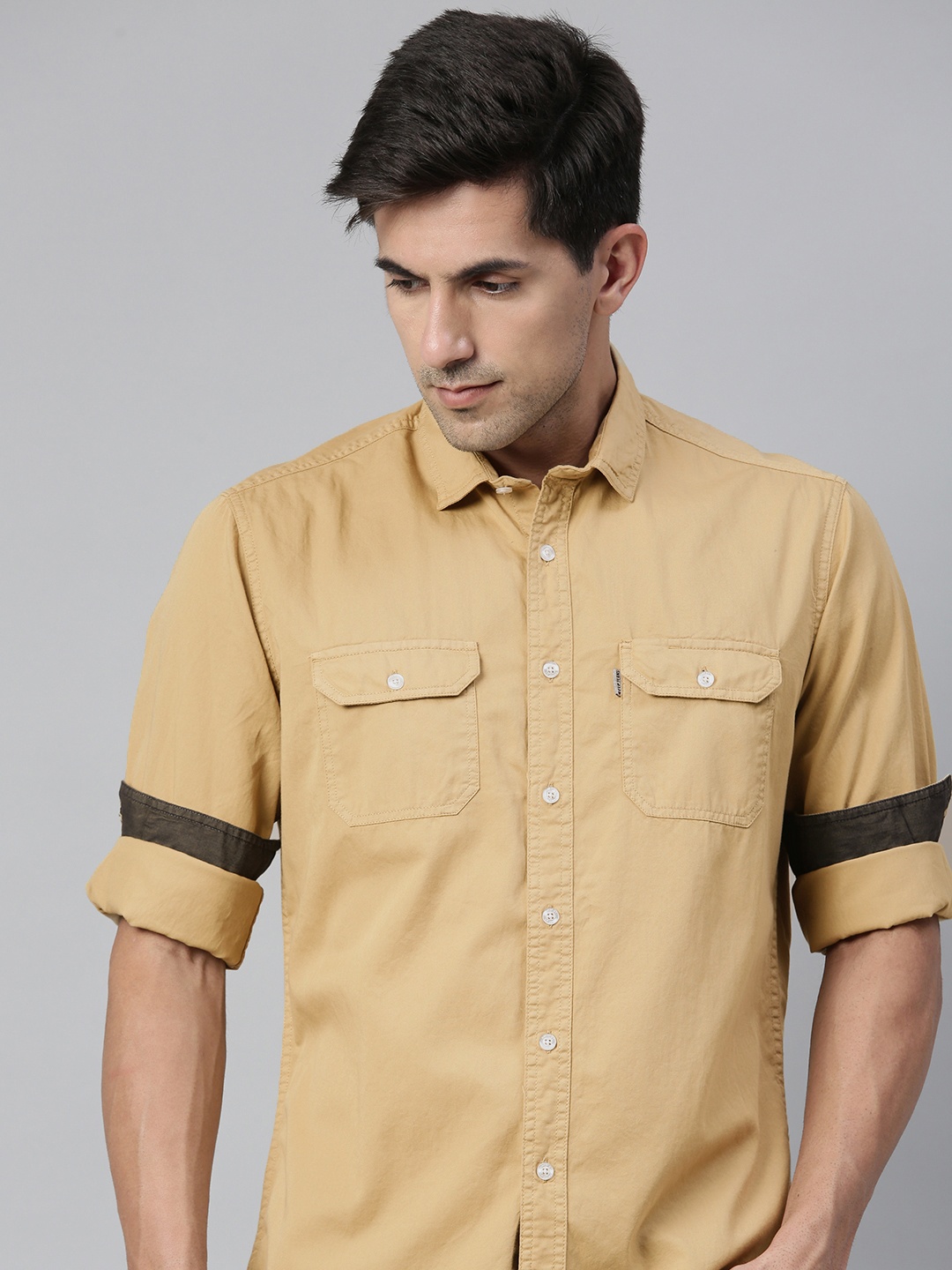 

Louis Philippe Jeans Men Khaki Slim Fit Solid Casual Shirt