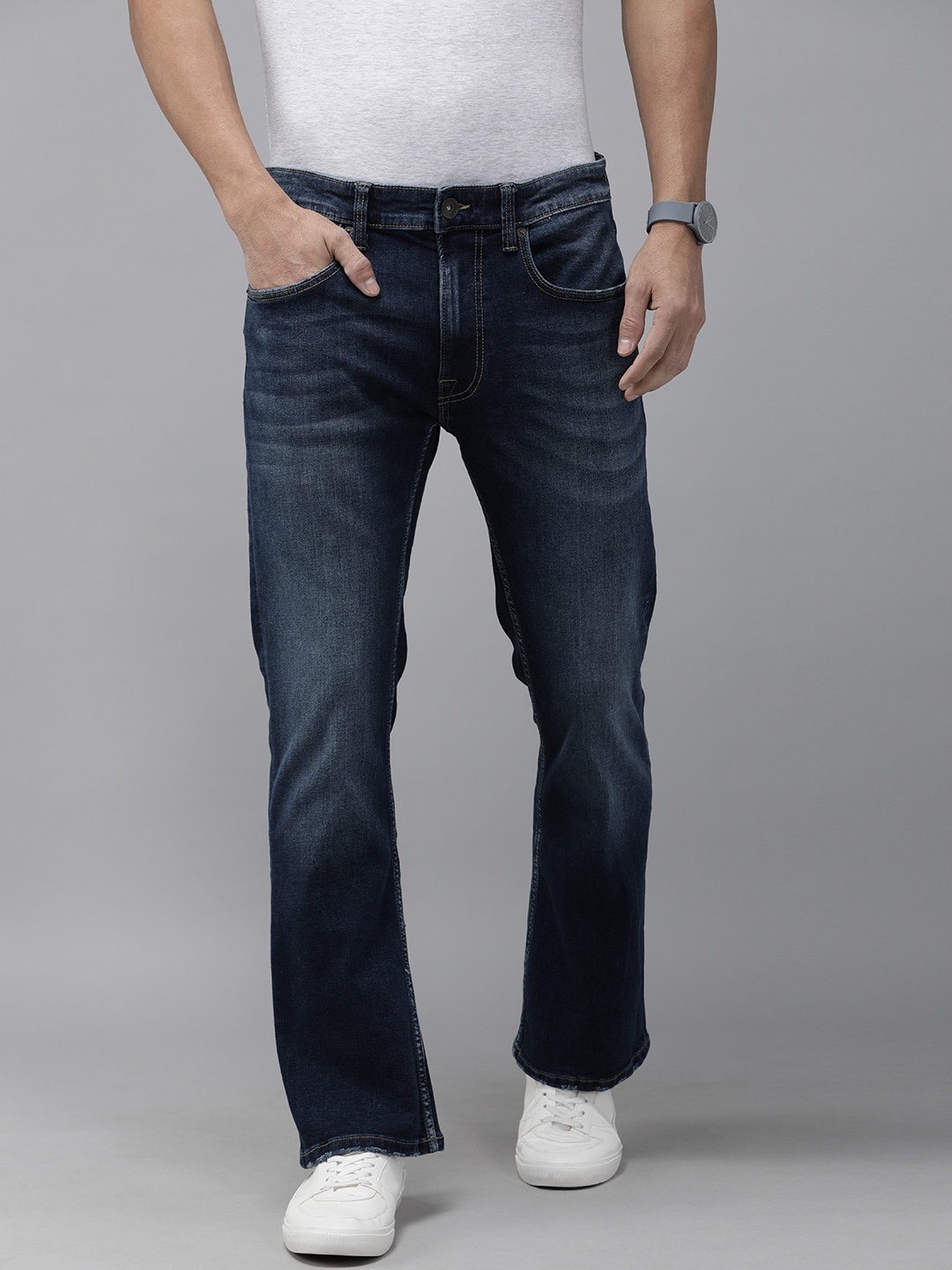 

Pepe Jeans Men Navy Blue RsdleyY Bootcut Mid-Rise Clean Look Stretchable Jeans