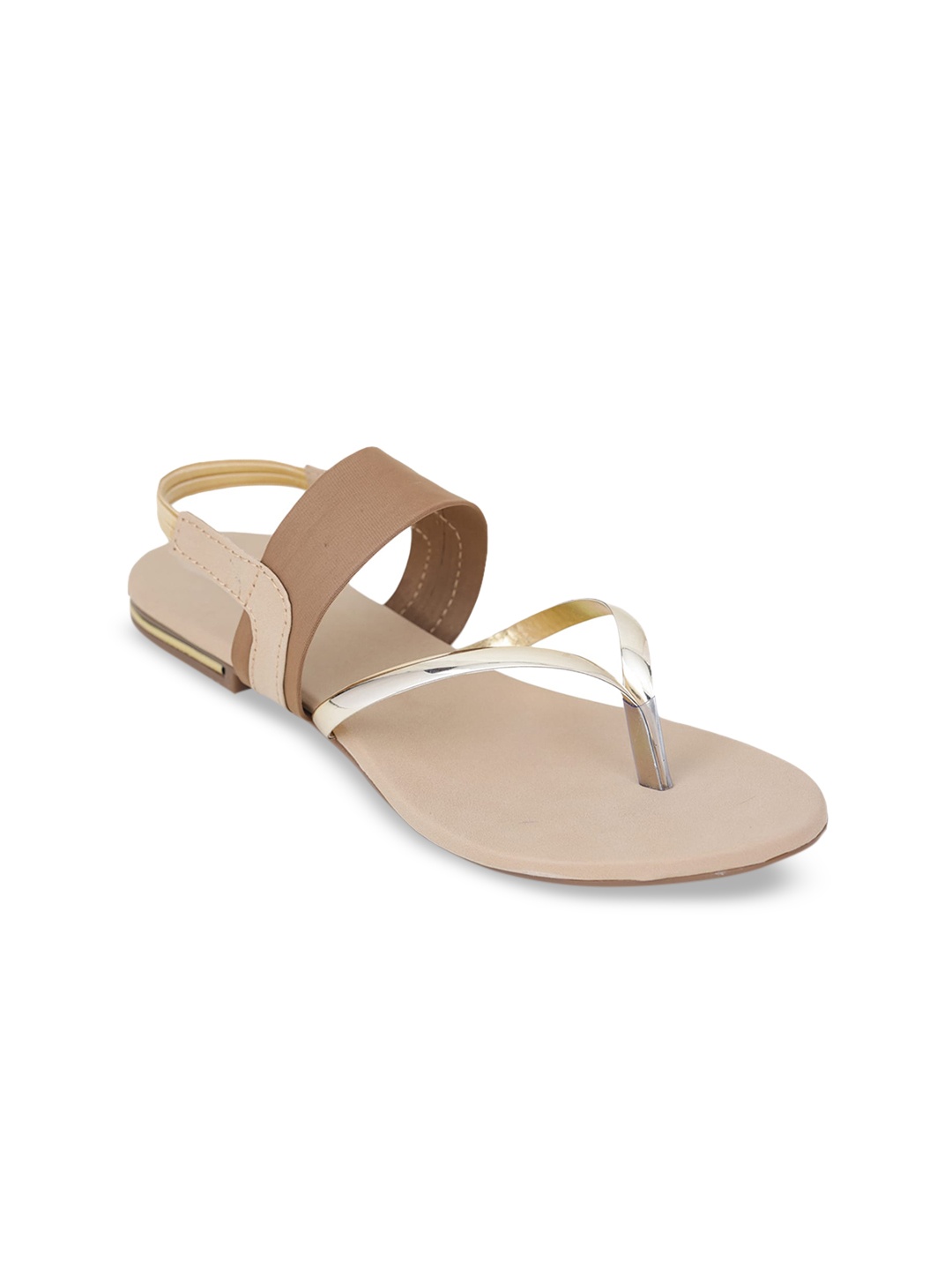 

LONDON STEPS Women Beige Colourblocked Open Toe Flats
