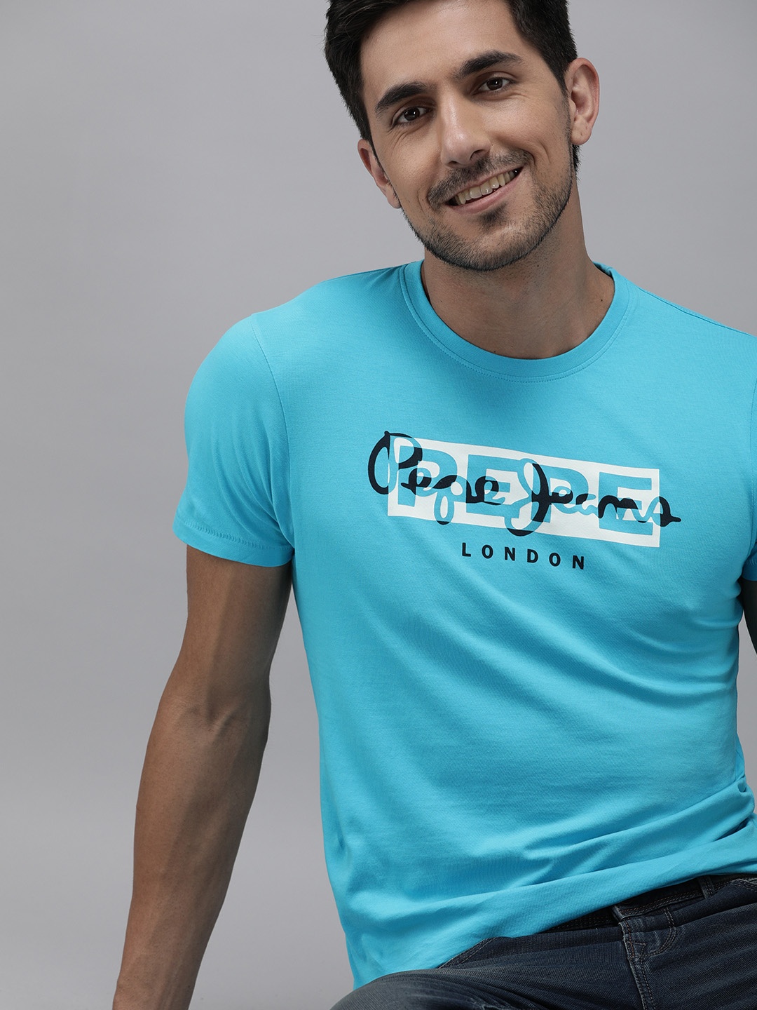 

Pepe Jeans Men Blue Printed Round Neck T-shirt