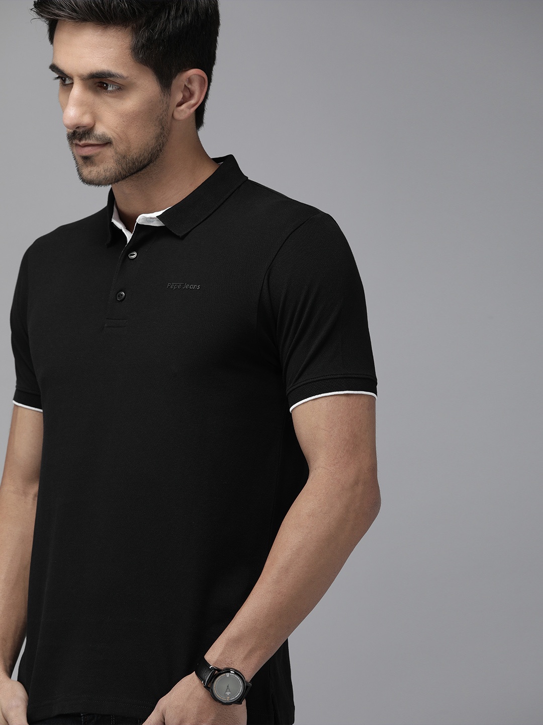 

Pepe Jeans Men Black Anton SS Solid Polo Collar T-shirt
