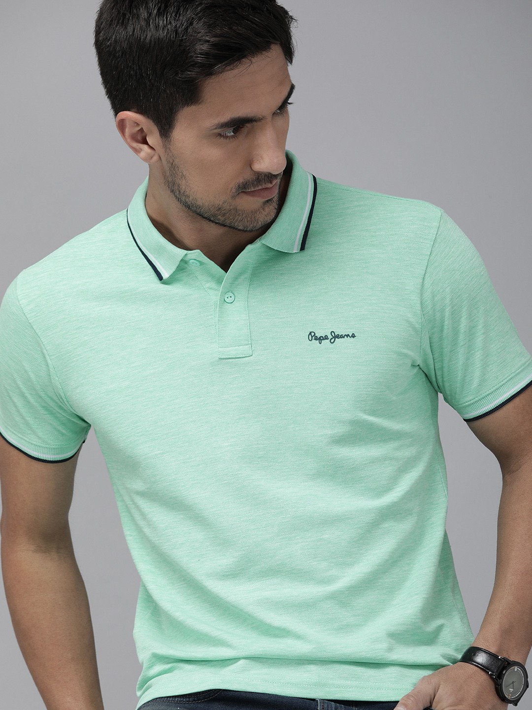 

Pepe Jeans Men Sea Green BOOSTER SS Printed Polo Collar T-shirt