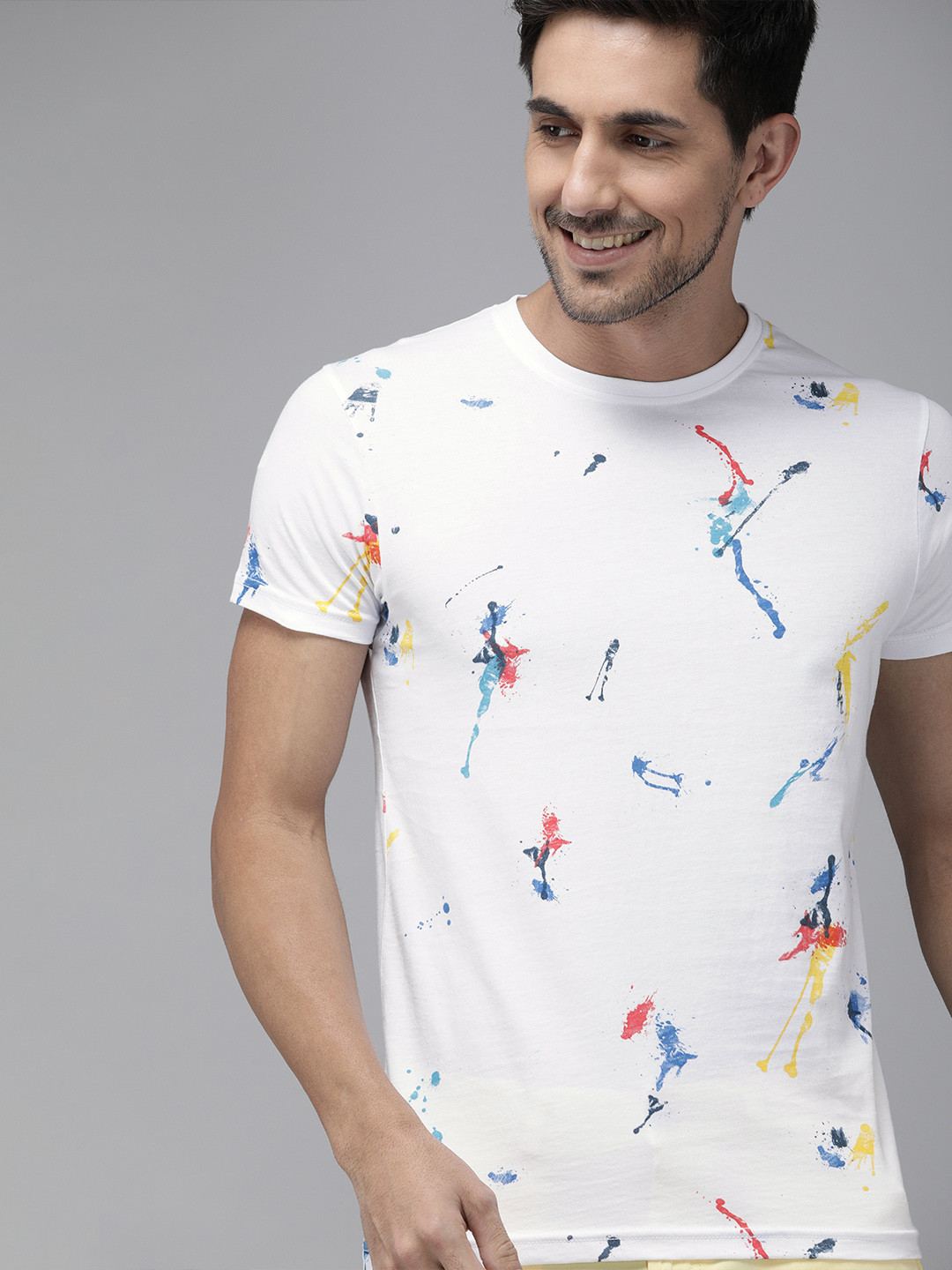 

Pepe Jeans Men White Blue Pure Cotton Paint Splatter Round Neck Pure Cotton T-shirt
