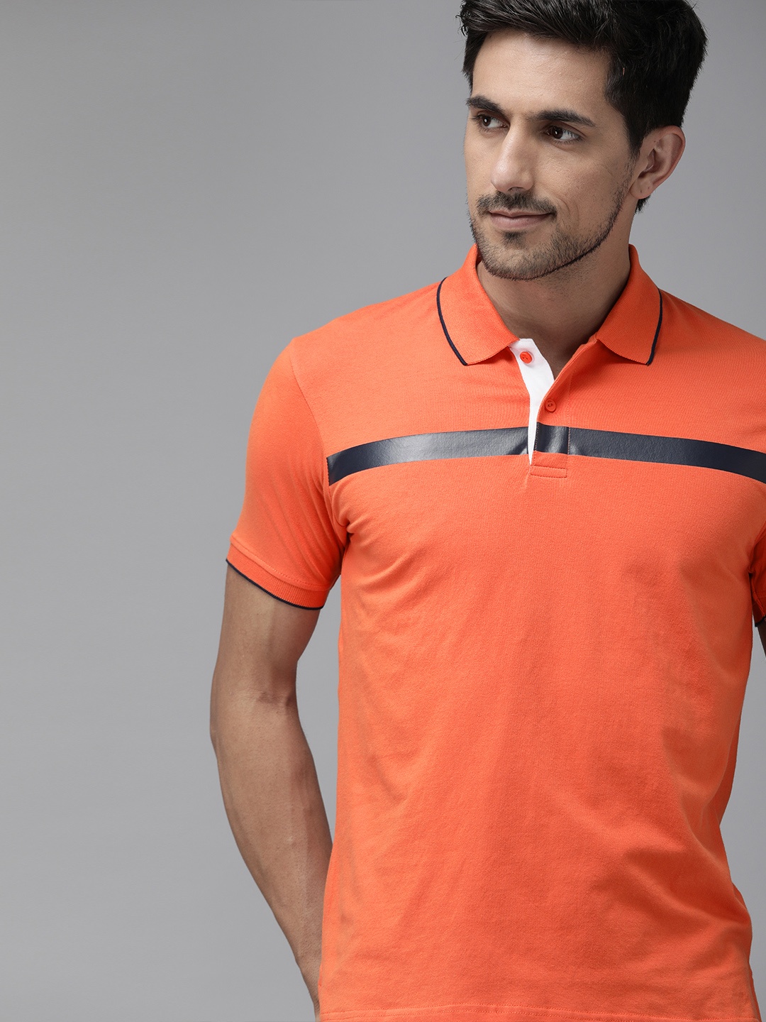 

Pepe Jeans Men Orange Striped Cisco SS Polo Collar T-shirt