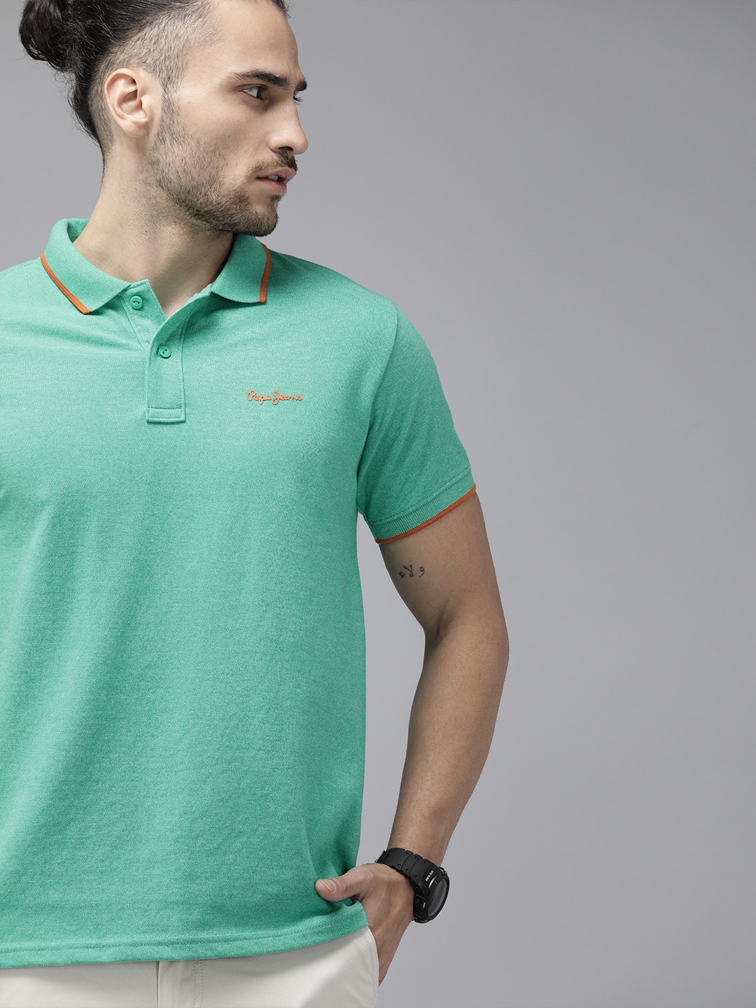 

Pepe Jeans Men Sea Green Quantra SS Printed Polo Collar T-shirt