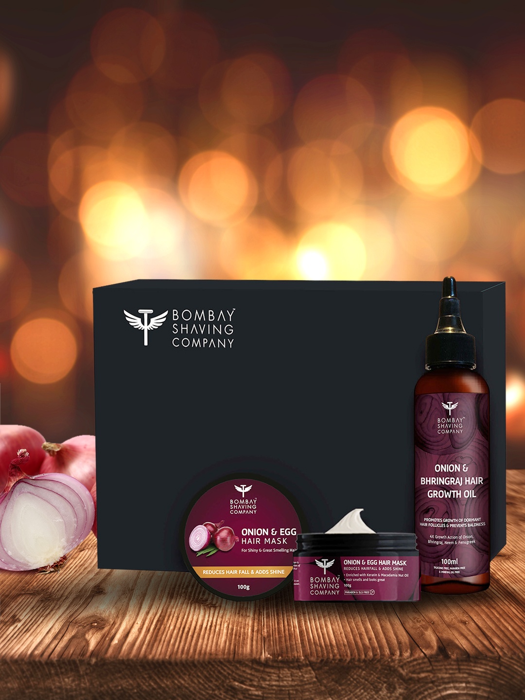 

Bombay Shaving Company Onion & Egg Hair Mask & Onion Hair Oil Set Combo of 2, Red