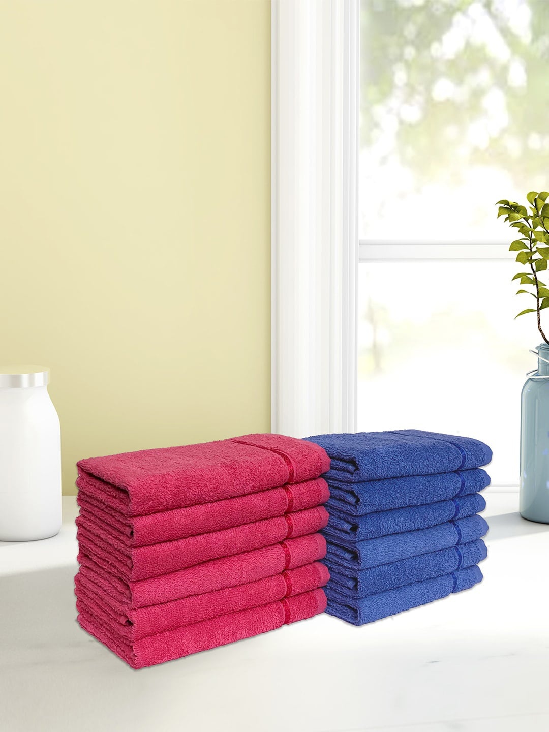 

CORE Designed by SPACES Unisex Set Of 12 Solid 380 GSM Hand Towels, Blue