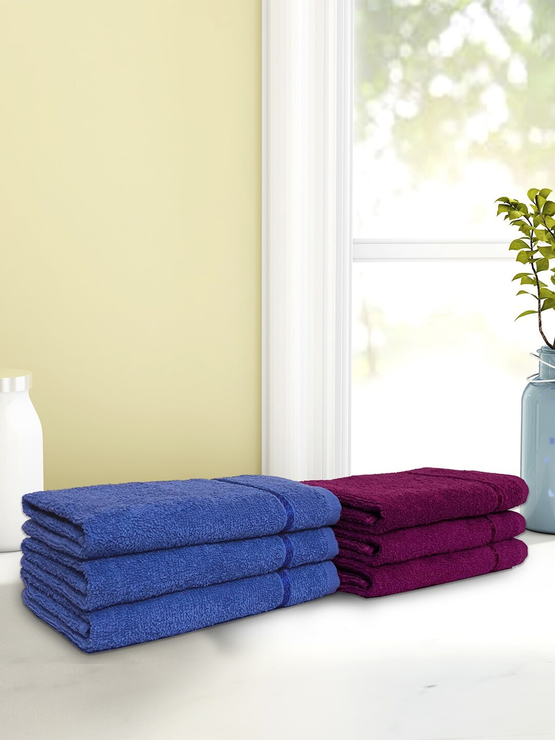 

CORE Designed by SPACES Set Of 6 Solid 380 GSM Quick Dry Hand Towels, Blue