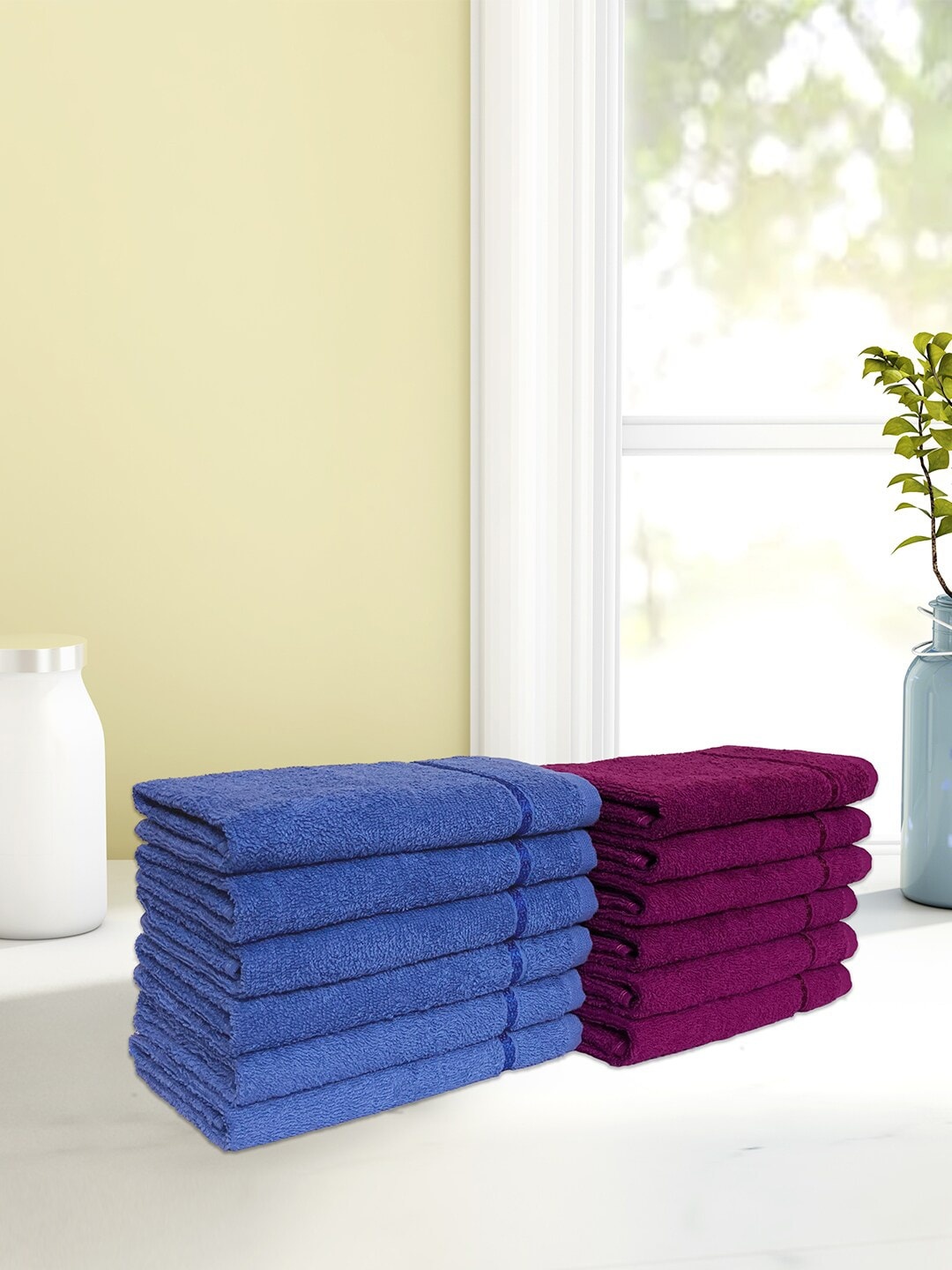 

CORE Designed by SPACES Unisex Set Of 12 Solid 380 GSM Hand Towels, Blue