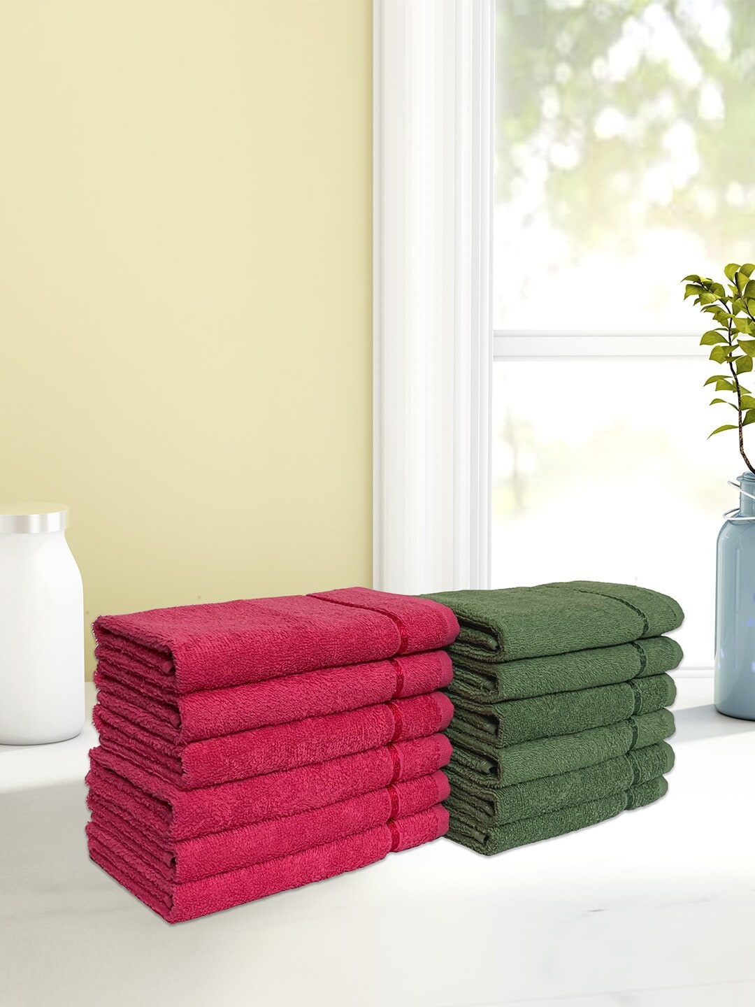 CORE Designed by SPACES Set Of 12 Solid 380 GSM Hand Towels, Green