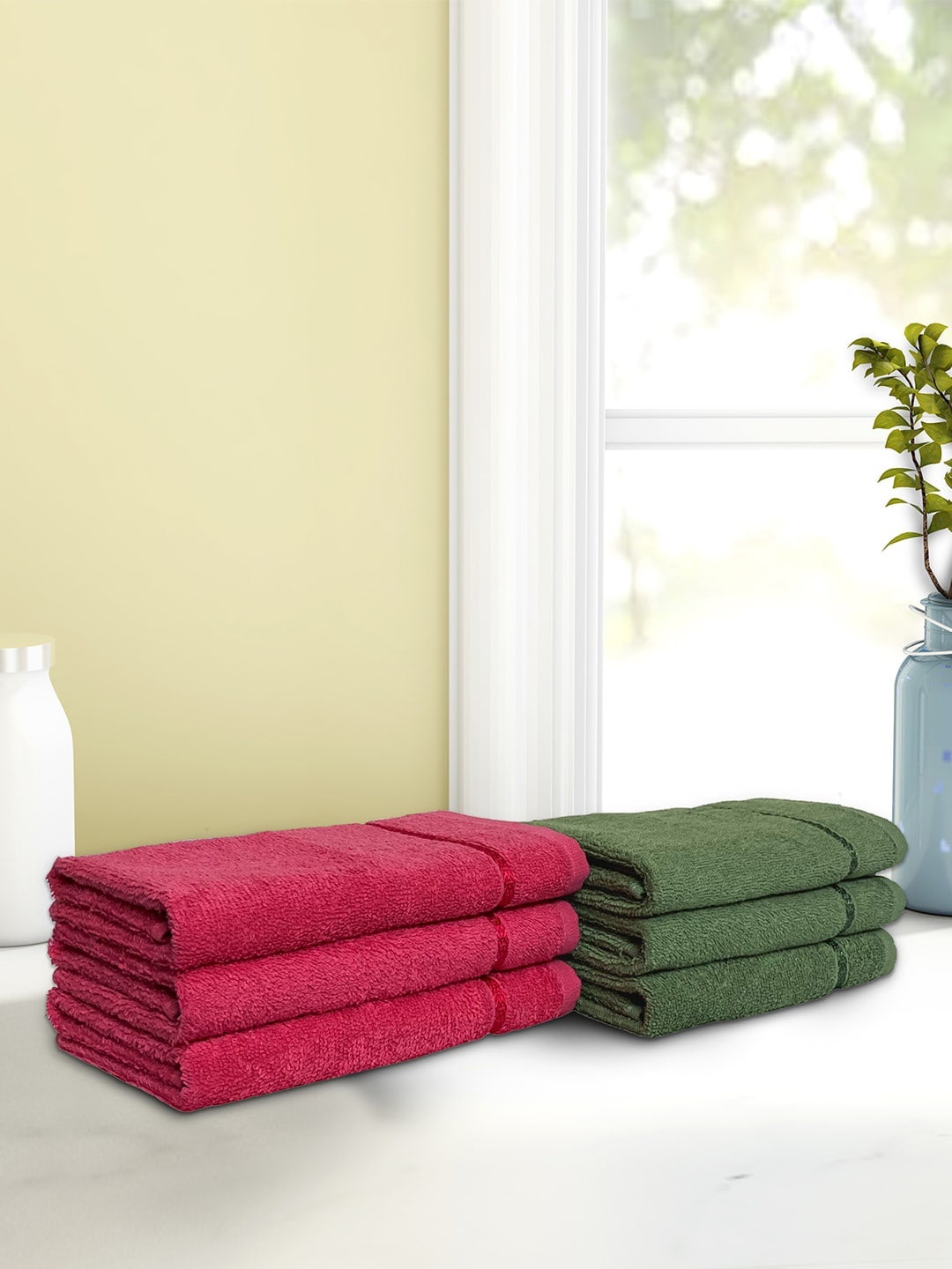 CORE Designed by SPACES Set Of 6 Solid 380 GSM Hand Towels, Green