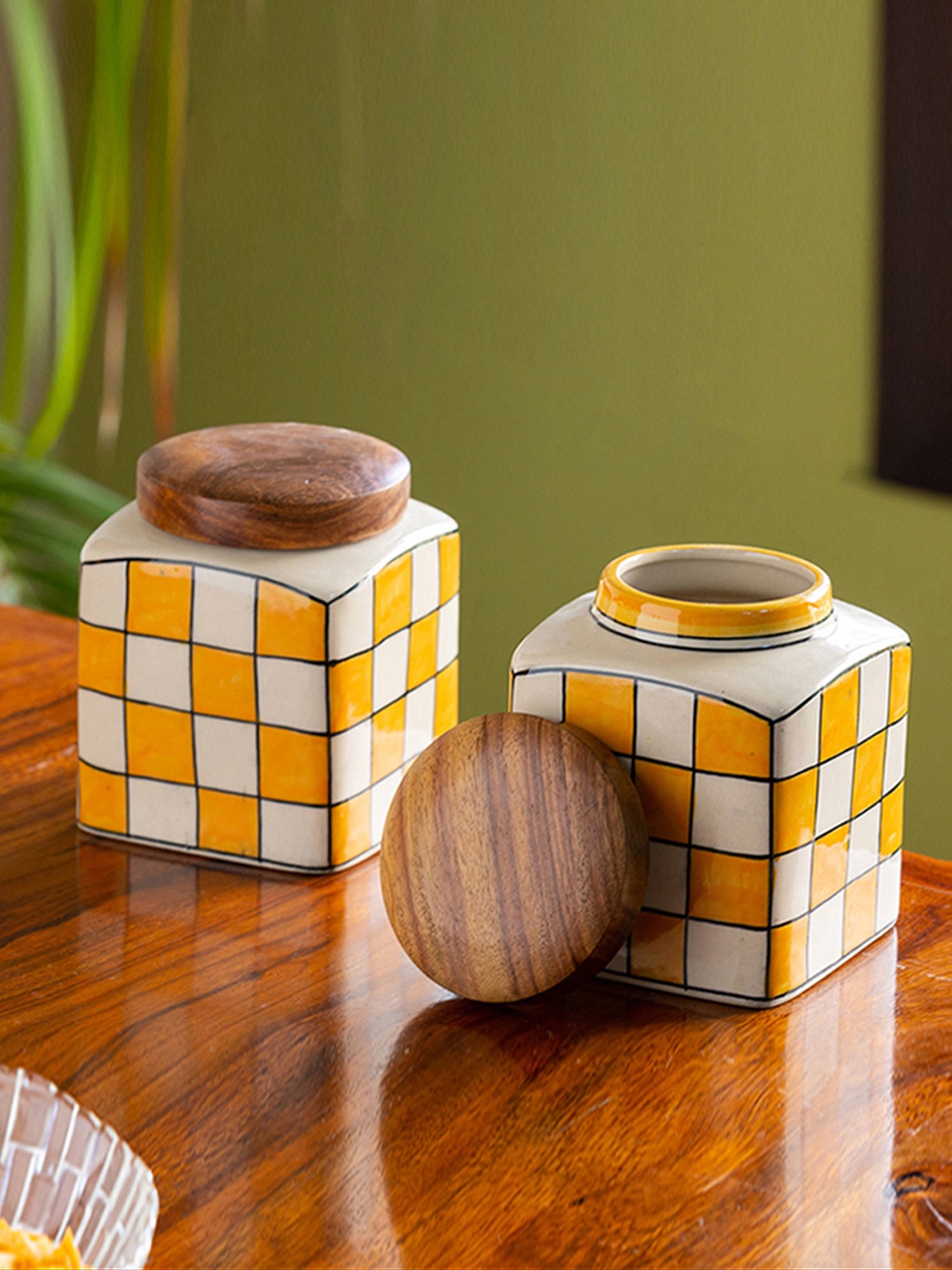 

ExclusiveLane Set Of 2 Ceramic Kitchen Storage Jars And Containers 200 ml, Yellow