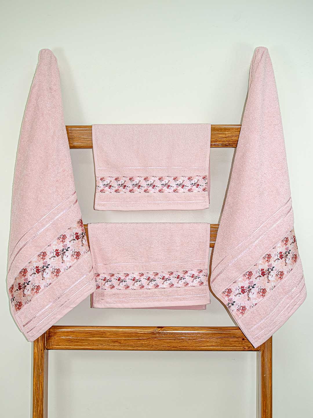 

RANGOLI Set Of 4 Pink & Brown Solid 450 GSM Towels