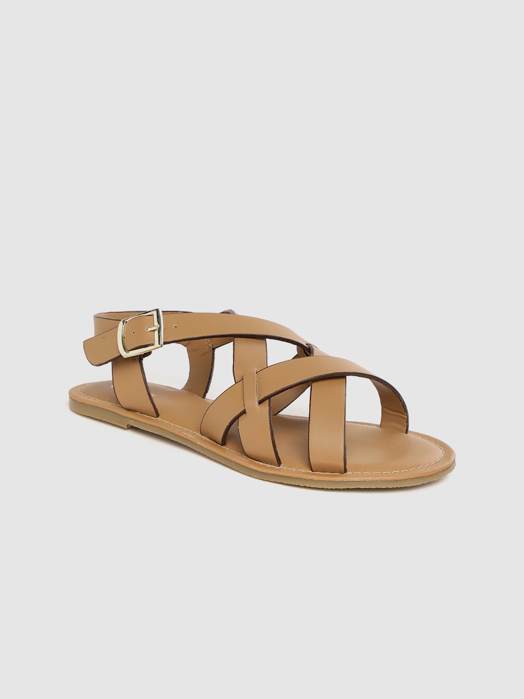 

Allen Solly Women Camel Brown Solid Open Toe Flats with Criss-Cross Detail