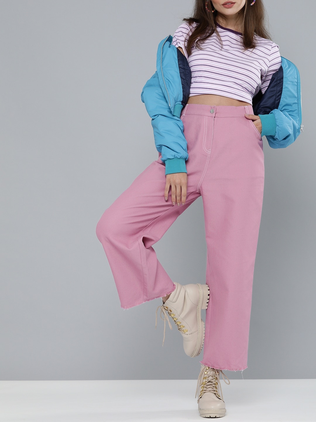 

SASSAFRAS Women Mauve Wide Pure Cotton Trousers