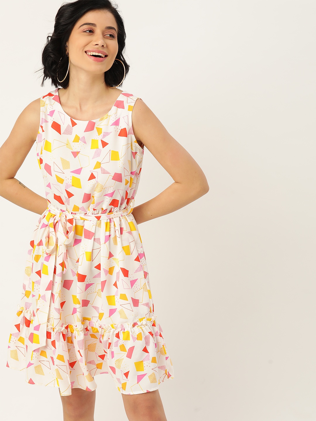 

DressBerry Women White & Pink Printed A-Line Dress