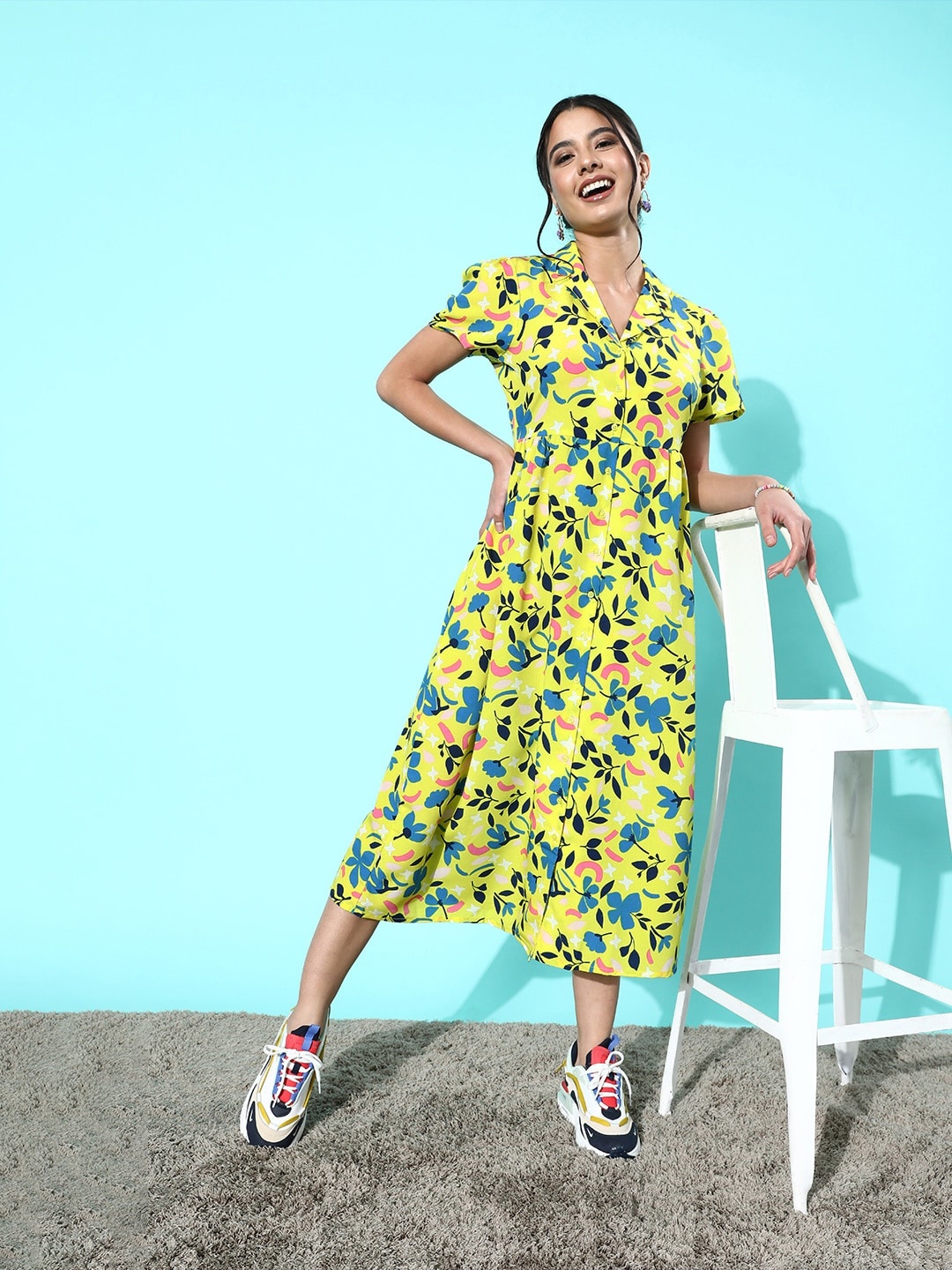 

DressBerry Women Bright Yellow Floral Vacay Attire Dress