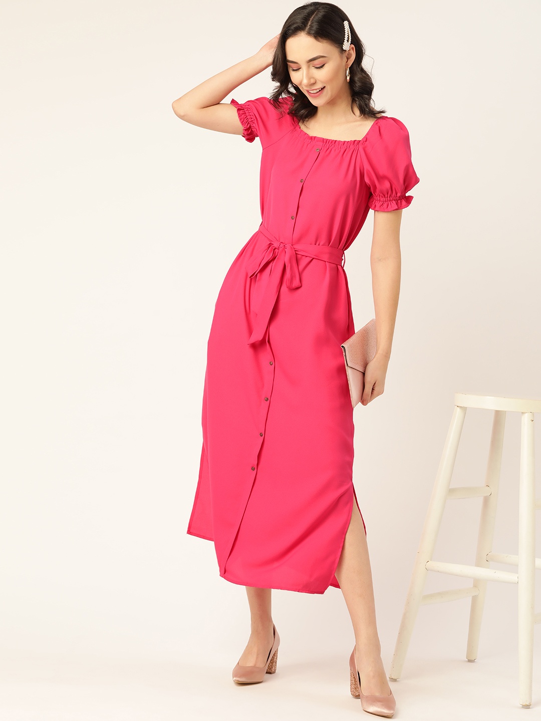 

DressBerry Women Fuchsia Solid A-Line Dress